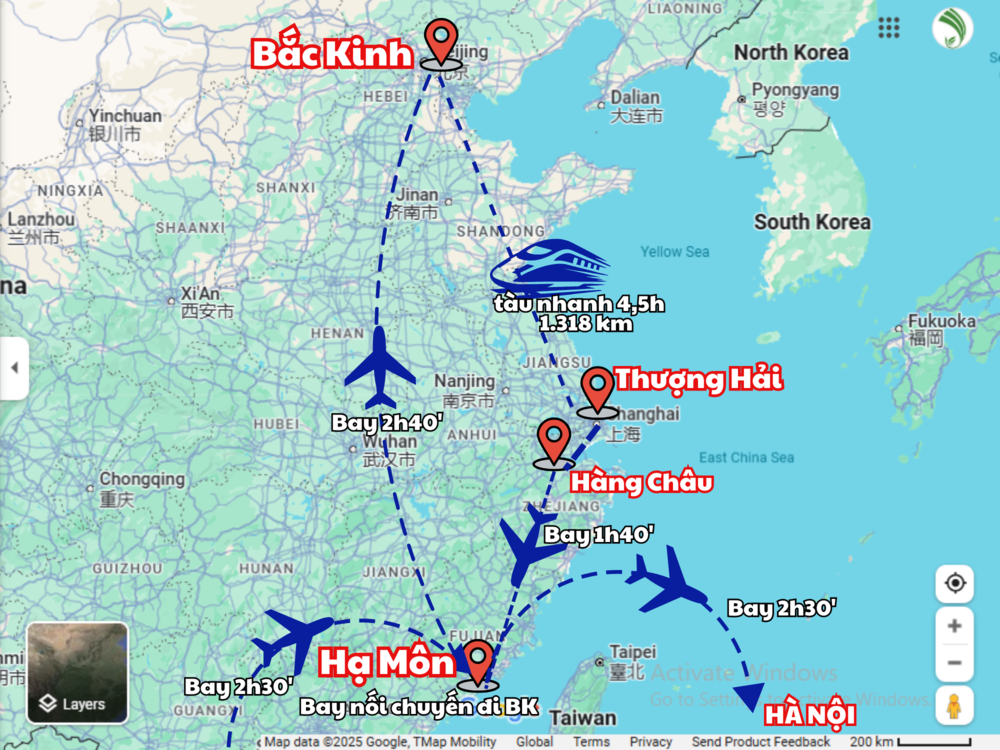 Bản đồ tour Bắc Kinh -Thượng Hải
