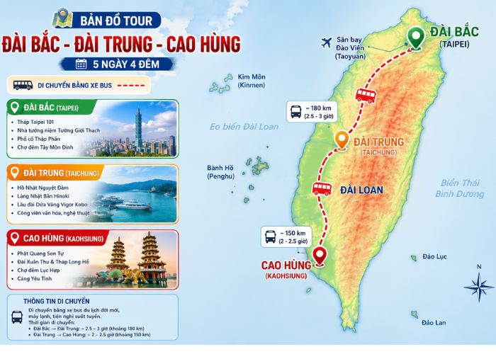 bản đồ tour Đài Loan