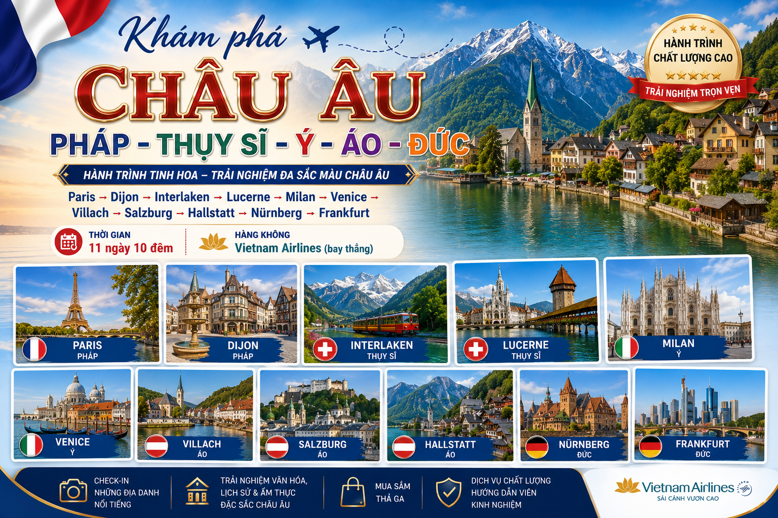 PHÁP - THỤY SĨ - Ý - ÁO - ĐỨC - bay Vietnam Airlines